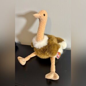 1998 Ty Stretch Brown Ostrich Beanie Baby Buddies Plush Bird 11” Tags